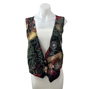 Jane Ashley Women's Multicolor Beaded Embroidered Button Up Vest Jacket Sie M